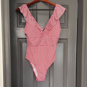 SHEIN Red and White Striped Swimsuit